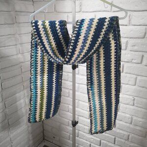 Unisex Handmade Crochet Navy, Cream, Blue, Green, Lime & Teal Scarf